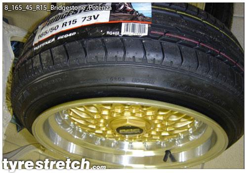 An example of tyre stretch: 165/45 R15 on 8.0J – BRIDGESTONE