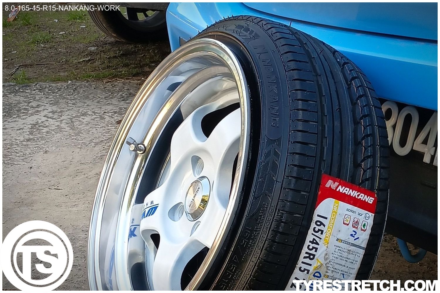 An example of tyre stretch: 165/45 R15 on 8.0J – NANKANG (WORK)