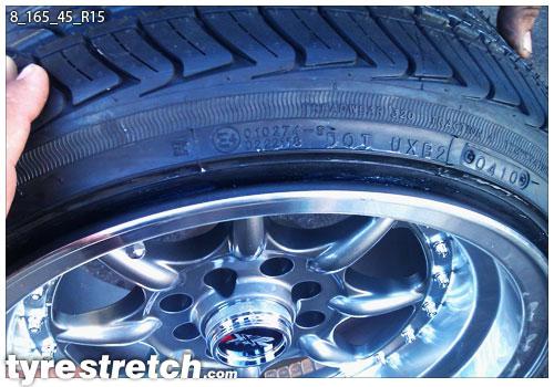 An example of tyre stretch: 165/45 R15 on 8.0J