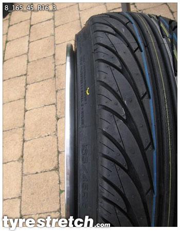 An example of tyre stretch: 165/45 R16 on 8.0J