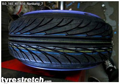 An example of tyre stretch: 165/45 R16 on 8.0J – NANKANG
