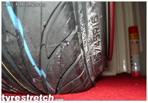 An example of tyre stretch: 165/45 R16 on 8.0J – NANKANG