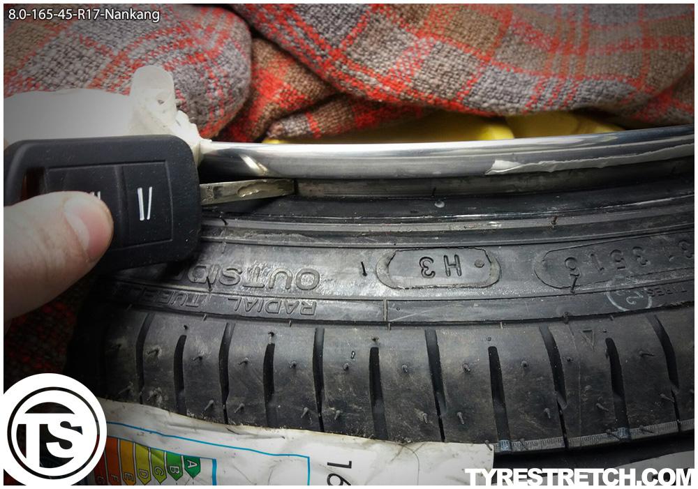 An example of tyre stretch: 165/45 R17 on 8.0J – NANKANG