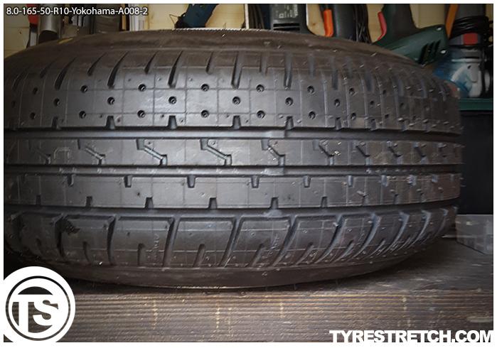 An example of tyre stretch: 165/50 R10 on 8.0J – YOKOHAMA