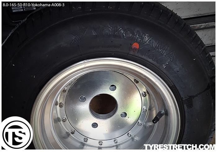An example of tyre stretch: 165/50 R10 on 8.0J – YOKOHAMA