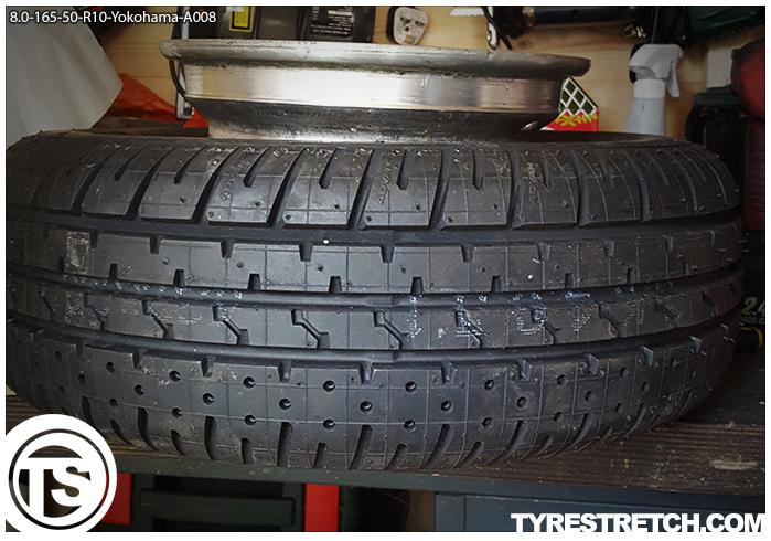 An example of tyre stretch: 165/50 R10 on 8.0J – YOKOHAMA