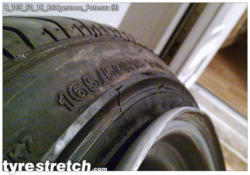 An example of tyre stretch: 165/50 R15 on 8.0J – BRIDGESTONE