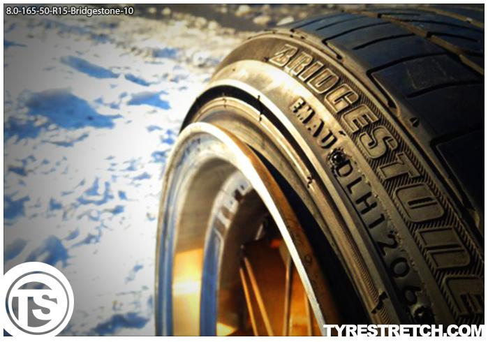 An example of tyre stretch: 165/50 R15 on 8.0J – BRIDGESTONE