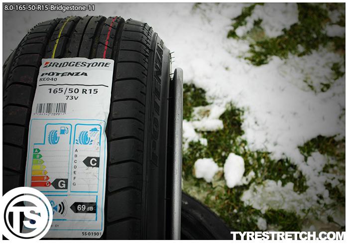 An example of tyre stretch: 165/50 R15 on 8.0J – BRIDGESTONE