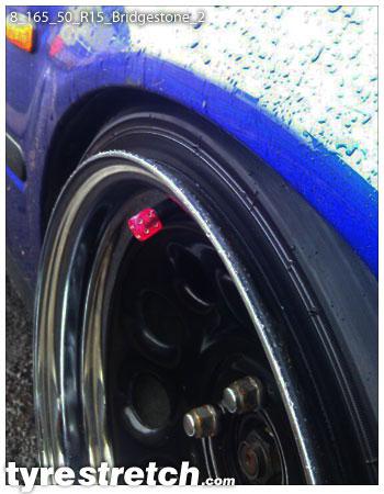 An example of tyre stretch: 165/50 R15 on 8.0J – BRIDGESTONE