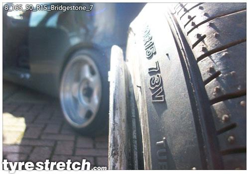 An example of tyre stretch: 165/50 R15 on 8.0J – BRIDGESTONE