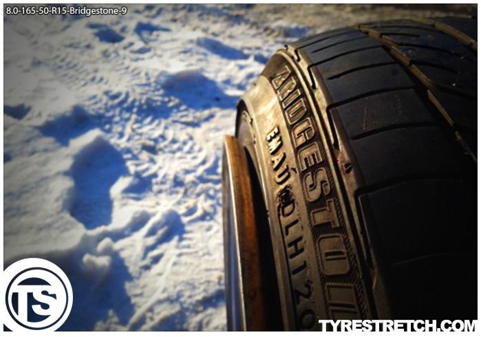 An example of tyre stretch: 165/50 R15 on 8.0J – BRIDGESTONE