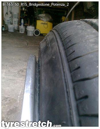 An example of tyre stretch: 165/50 R15 on 8.0J – BRIDGESTONE