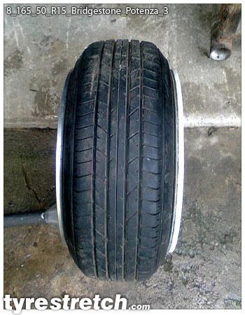 An example of tyre stretch: 165/50 R15 on 8.0J – BRIDGESTONE