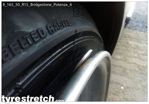 An example of tyre stretch: 165/50 R15 on 8.0J – BRIDGESTONE