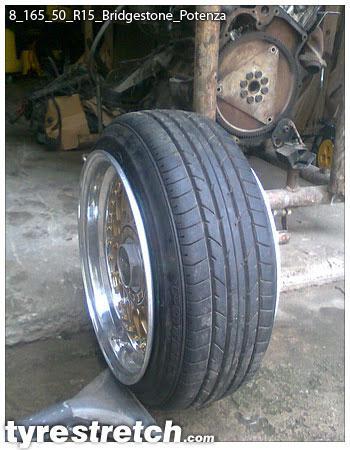 An example of tyre stretch: 165/50 R15 on 8.0J – BRIDGESTONE