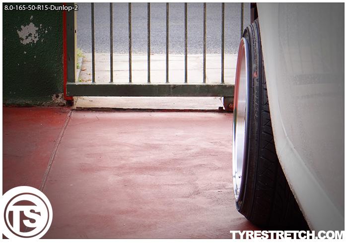 An example of tyre stretch: 165/50 R15 on 8.0J – DUNLOP