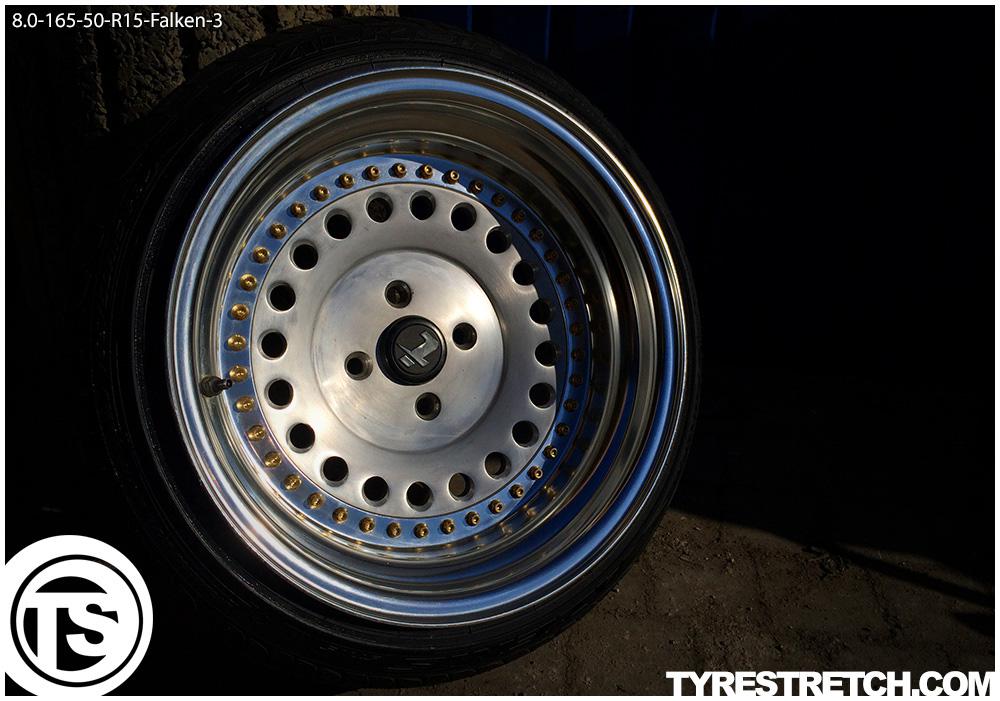 An example of tyre stretch: 165/50 R15 on 8.0J – FALKEN