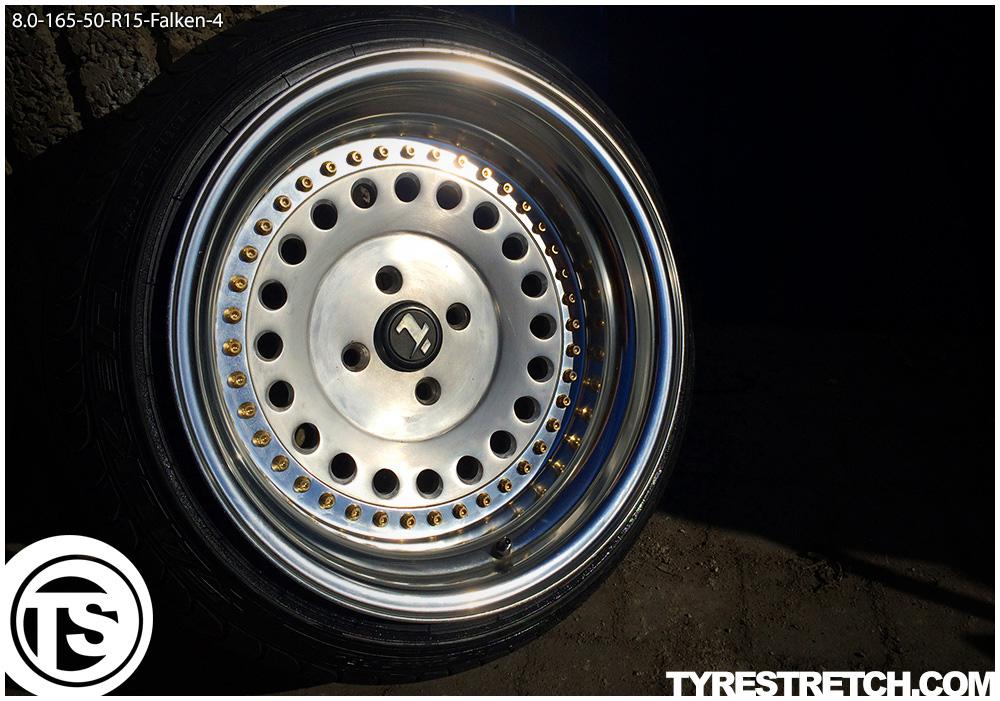 An example of tyre stretch: 165/50 R15 on 8.0J – FALKEN