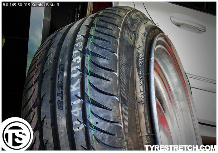 An example of tyre stretch: 165/50 R15 on 8.0J – KUMHO