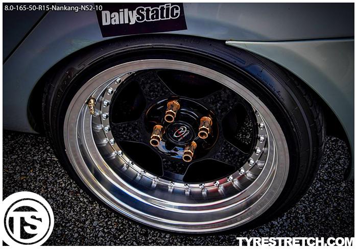 An example of tyre stretch: 165/50 R15 on 8.0J – NANKANG