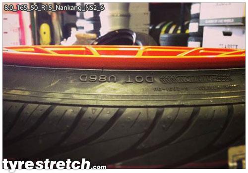 An example of tyre stretch: 165/50 R15 on 8.0J – NANKANG
