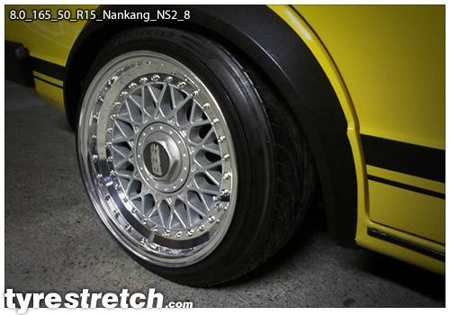 An example of tyre stretch: 165/50 R15 on 8.0J – NANKANG
