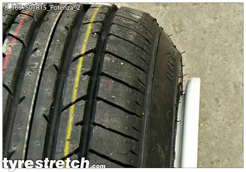 An example of tyre stretch: 165/50 R15 on 8.0J – BRIDGESTONE
