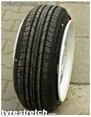 An example of tyre stretch: 165/50 R15 on 8.0J – BRIDGESTONE