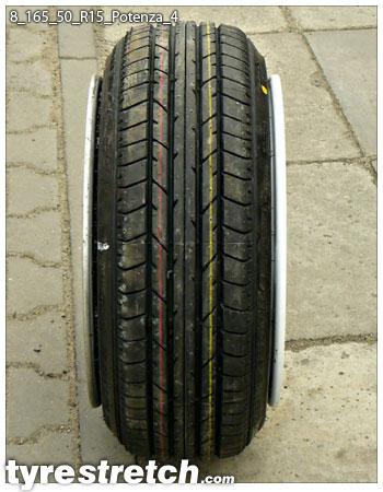 An example of tyre stretch: 165/50 R15 on 8.0J – BRIDGESTONE