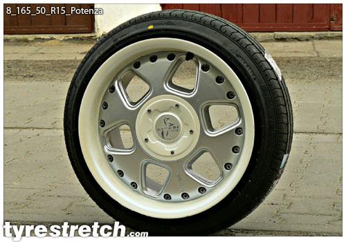 An example of tyre stretch: 165/50 R15 on 8.0J – BRIDGESTONE