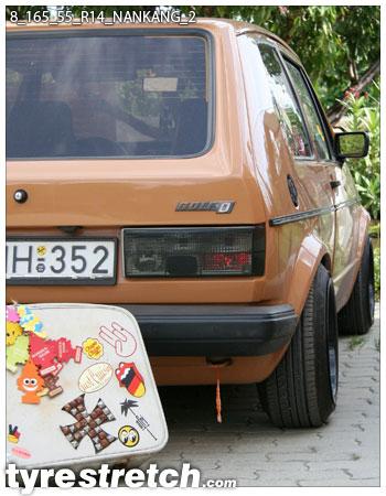 An example of tyre stretch: 165/55 R14 on 8.0J – NANKANG