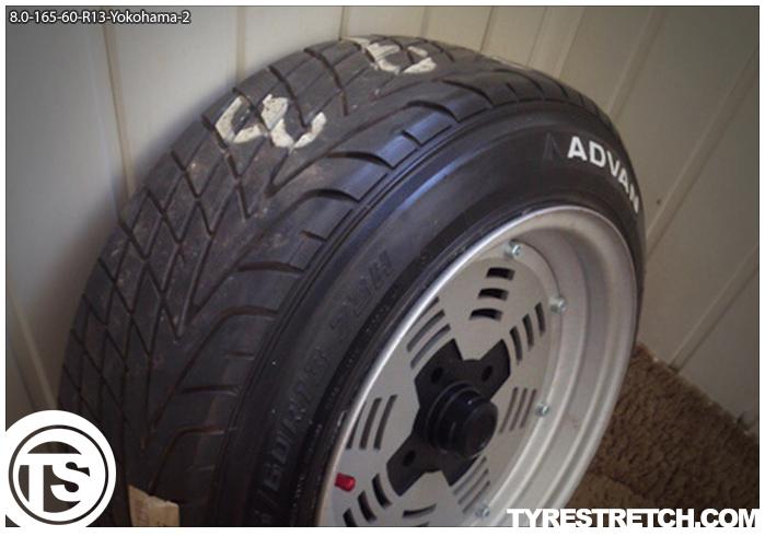 An example of tyre stretch: 165/60 R13 on 8.0J – YOKOHAMA