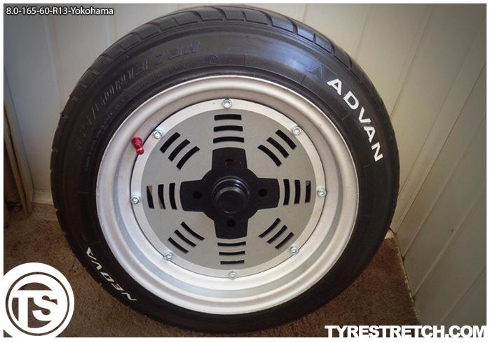 An example of tyre stretch: 165/60 R13 on 8.0J – YOKOHAMA