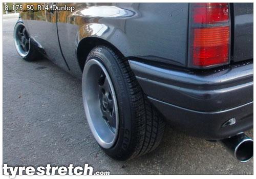An example of tyre stretch: 175/50 R14 on 8.0J – DUNLOP