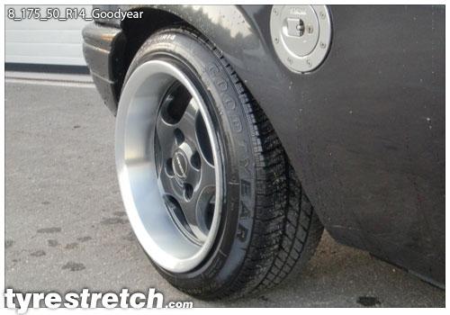 An example of tyre stretch: 175/50 R14 on 8.0J – GOODYEAR