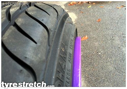 An example of tyre stretch: 175/50 R16 on 8.0J