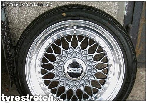 An example of tyre stretch: 175/50 R16 on 8.0J – YOKOHAMA