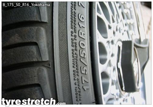 An example of tyre stretch: 175/50 R16 on 8.0J – YOKOHAMA