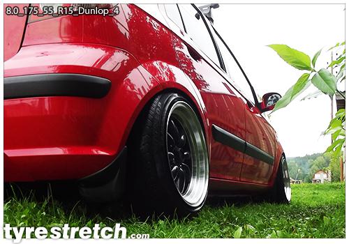 An example of tyre stretch: 175/55 R15 on 8.0J – DUNLOP