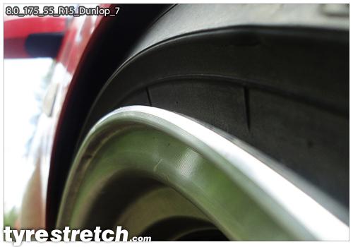 An example of tyre stretch: 175/55 R15 on 8.0J – DUNLOP