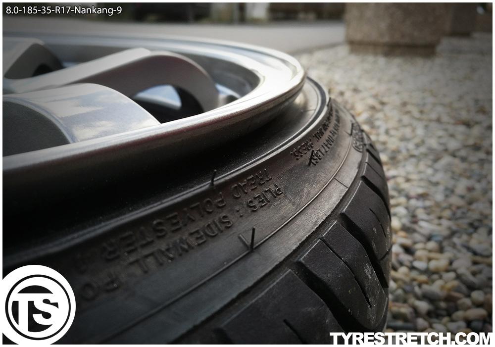 An example of tyre stretch: 185/35 R17 on 8.0J – NANKANG