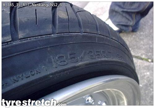 An example of tyre stretch: 185/35 R17 on 8.0J – NANKANG