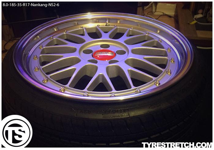 An example of tyre stretch: 185/35 R17 on 8.0J – NANKANG