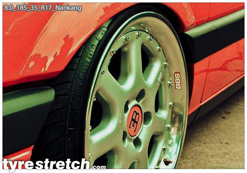 An example of tyre stretch: 185/35 R17 on 8.0J – NANKANG