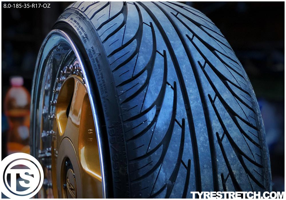 An example of tyre stretch: 185/35 R17 on 8.0J – NANKANG (OZ)