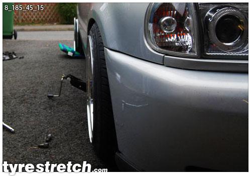 An example of tyre stretch: 185/45 R15 on 8.0J