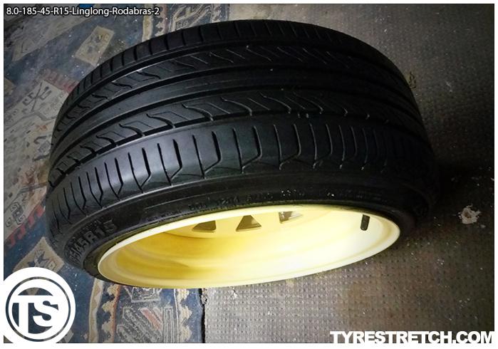 An example of tyre stretch: 185/45 R15 on 8.0J – LINGLONG (RODABRAS)
