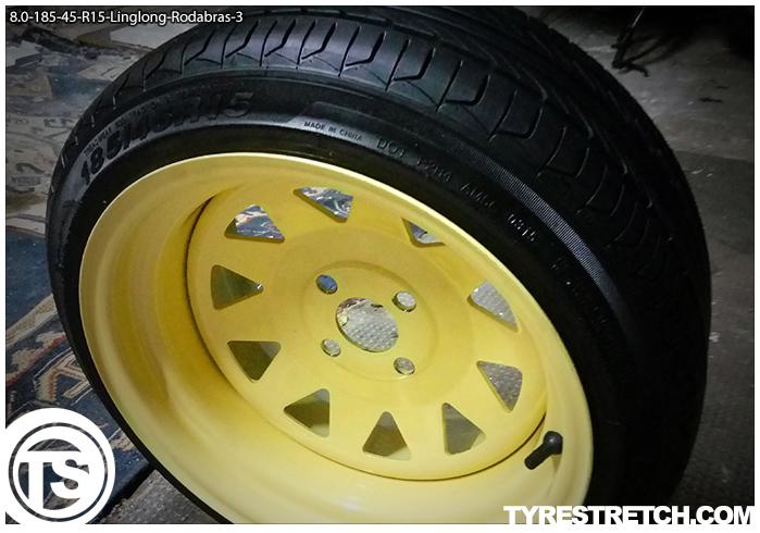 An example of tyre stretch: 185/45 R15 on 8.0J – LINGLONG (RODABRAS)