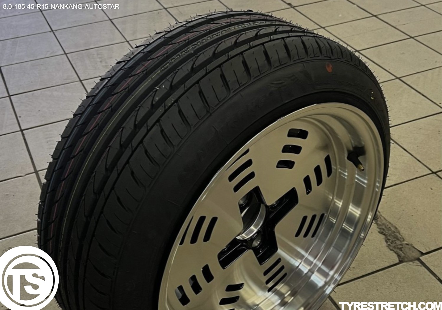 An example of tyre stretch: 185/45 R15 on 8.0J – NANKANG (AUTOSTAR)